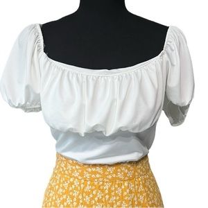 Live in the Moment White Puff Sleeve Bodysuit, Medium NWT